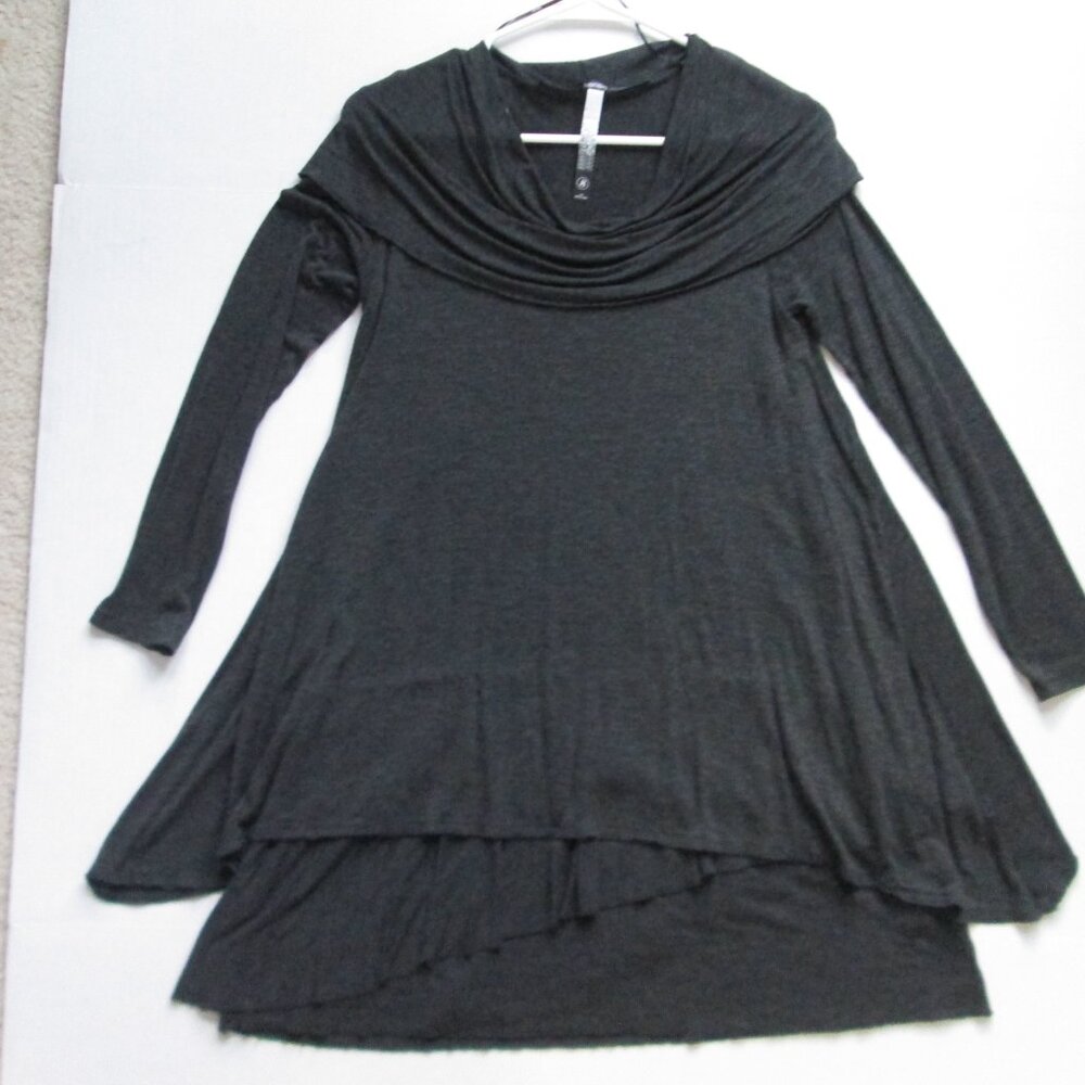 Kensie Dark Gray Shark Bite Asymmetrical Hem Long Sleeve Shirt Tunic Top Sz S
